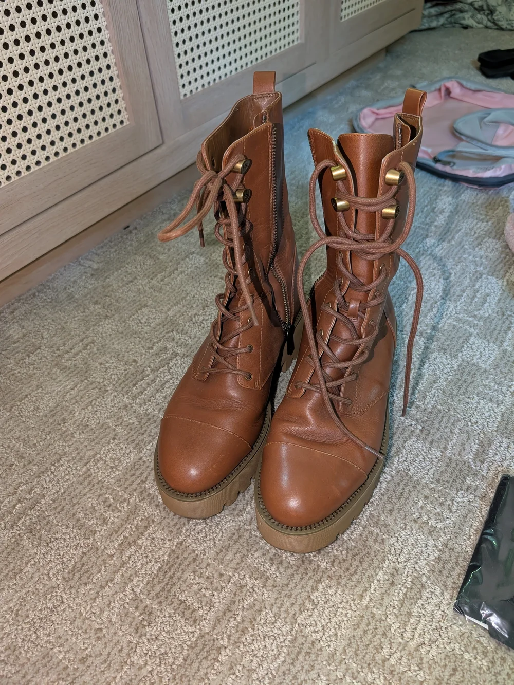 Michael Kors Brown Leather Lace Up Boots